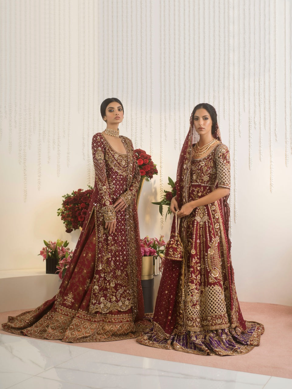 Anaar Red Zardozi Cotton Net Peshwas (3-Piece) - Image 5