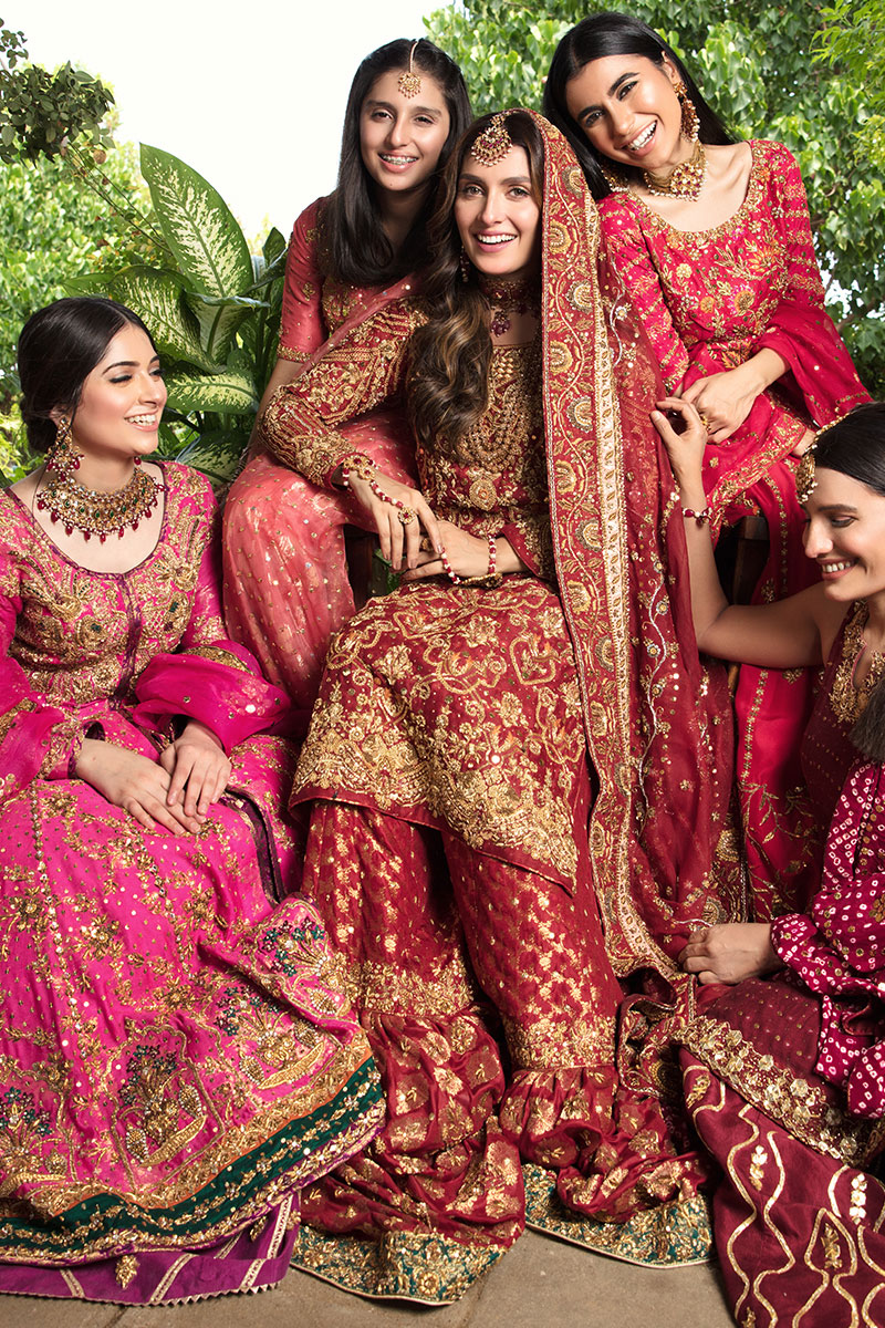 Cardinal Red Embroidered Cotton Net Bridal Gharara (3-Piece) - Image 7