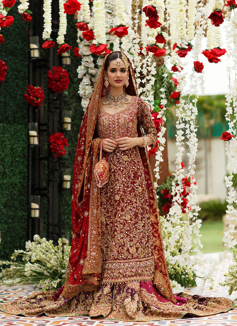 Deep Crimson Zardozi Cotton Net Bridal Gharara (3-Piece) - Image 6