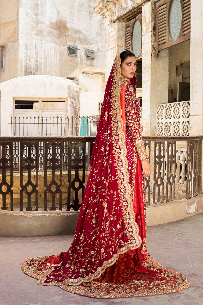 Pakistani Garnet Zardozi Cotton Net Bridal Gharara (3-Piece) - Image 4