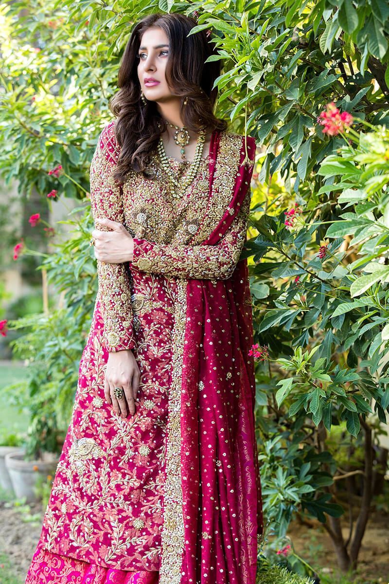 Deep Red Zardozi Silk Bridal Gharara (3-Piece) - Image 1
