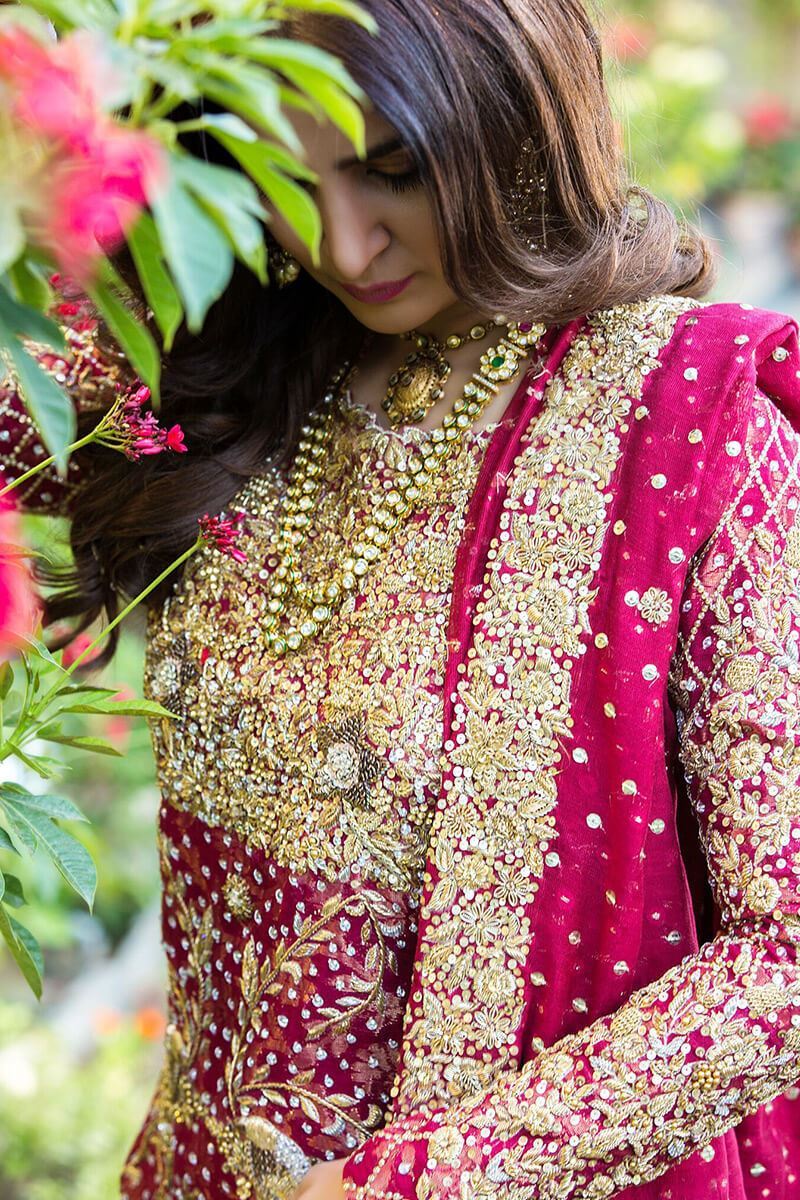 Deep Red Zardozi Silk Bridal Gharara (3-Piece) - Image 2