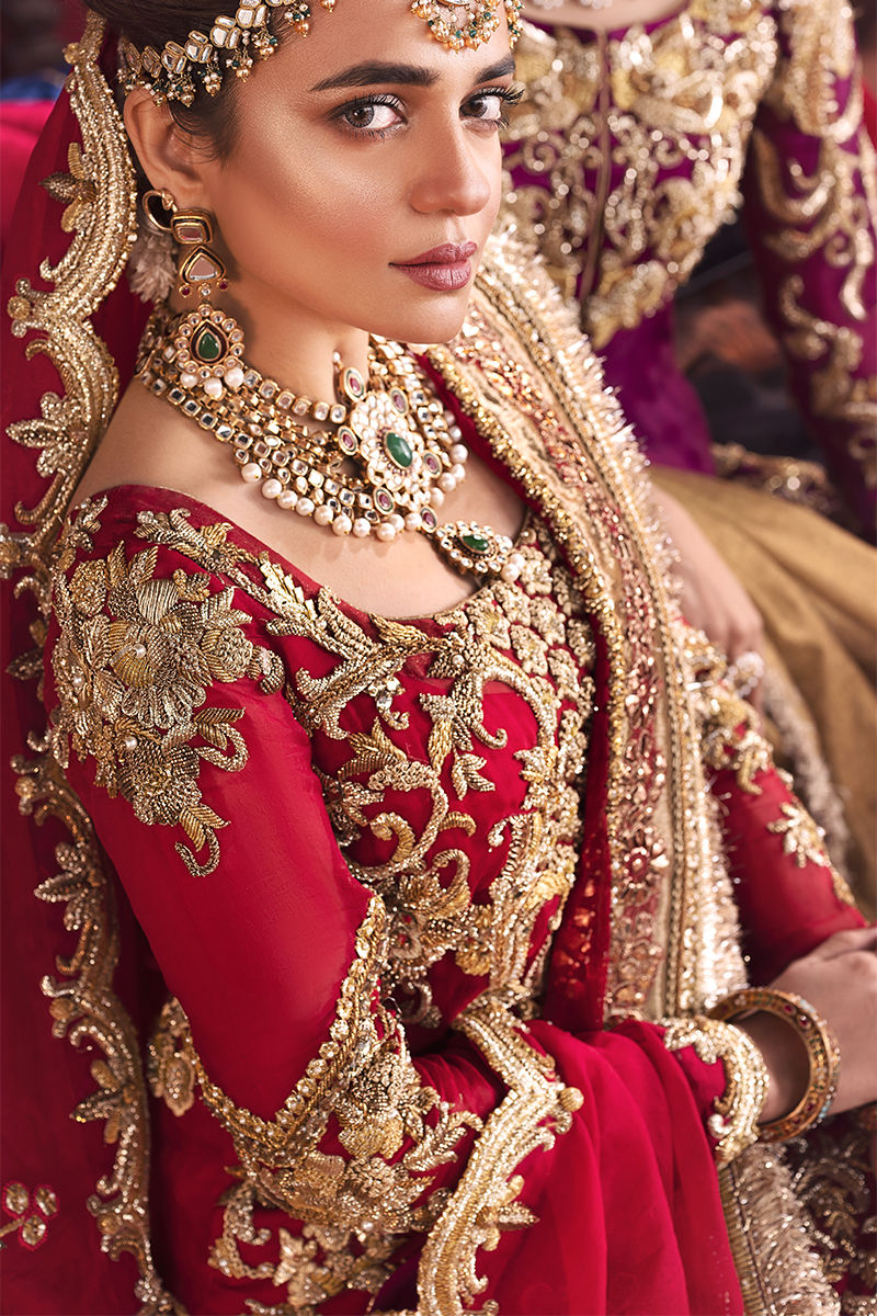Deep Red Zardozi Katan Organza Bridal Gharara (3-Piece) - Image 2