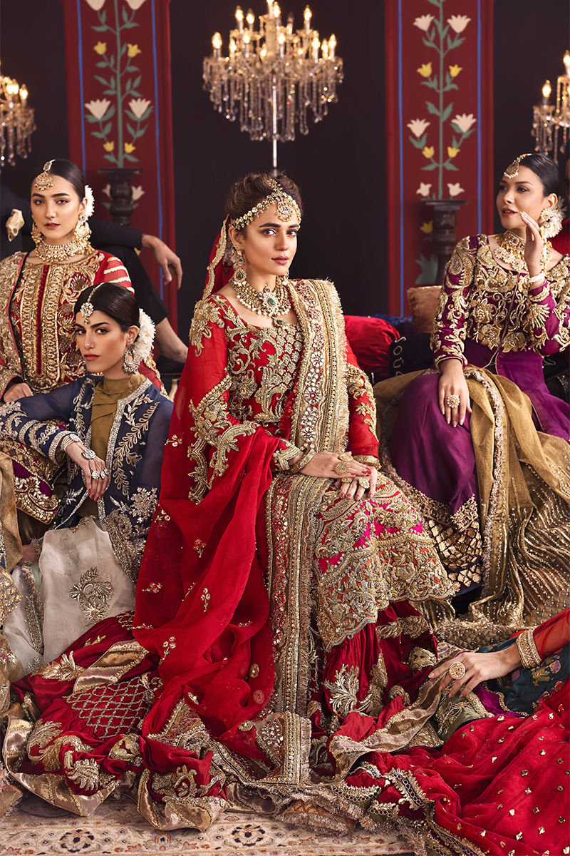 Deep Red Zardozi Katan Organza Bridal Gharara (3-Piece) - Image 5