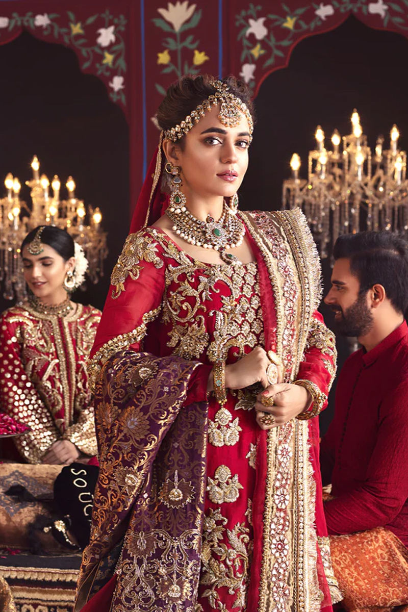 Deep Red Zardozi Katan Organza Bridal Gharara (3-Piece) - Image 6