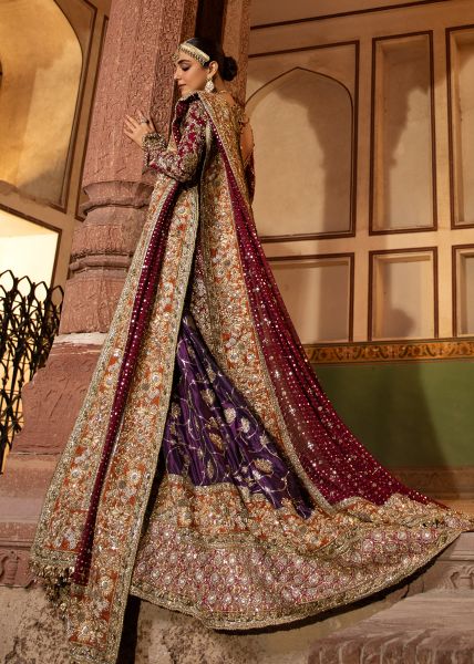 Red Dabka Mukesh Keemkhab Farshi Gharara (3-Piece) - Image 2