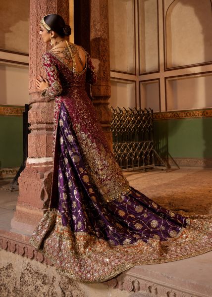 Red Dabka Mukesh Keemkhab Farshi Gharara (3-Piece) - Image 3