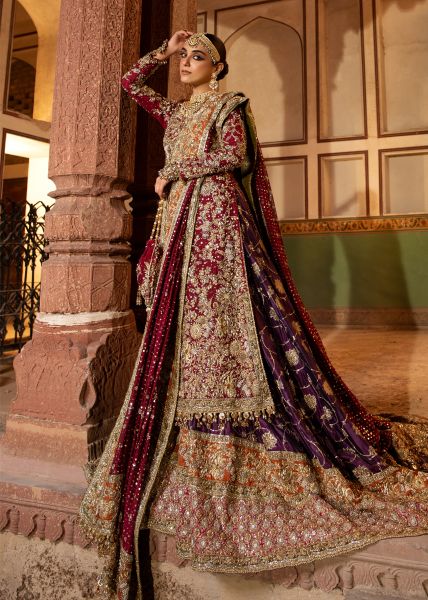 Red Dabka Mukesh Keemkhab Farshi Gharara (3-Piece) - Image 4