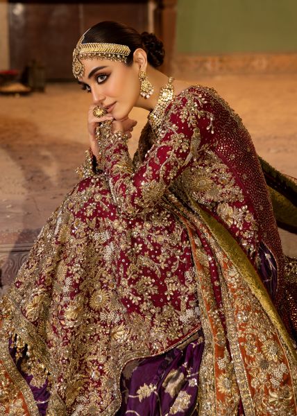 Red Dabka Mukesh Keemkhab Farshi Gharara (3-Piece) - Image 5