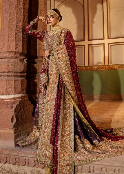 Red Dabka Mukesh Keemkhab Farshi Gharara (3-Piece) - Image 6