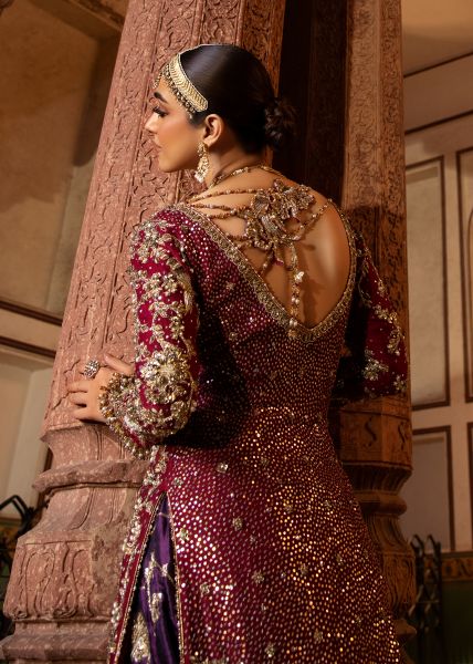 Red Dabka Mukesh Keemkhab Farshi Gharara (3-Piece) - Image 7
