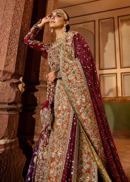 Red Dabka Mukesh Keemkhab Farshi Gharara (3-Piece) - Image 8