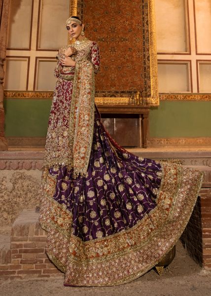 Red Dabka Mukesh Keemkhab Farshi Gharara (3-Piece) - Image 9