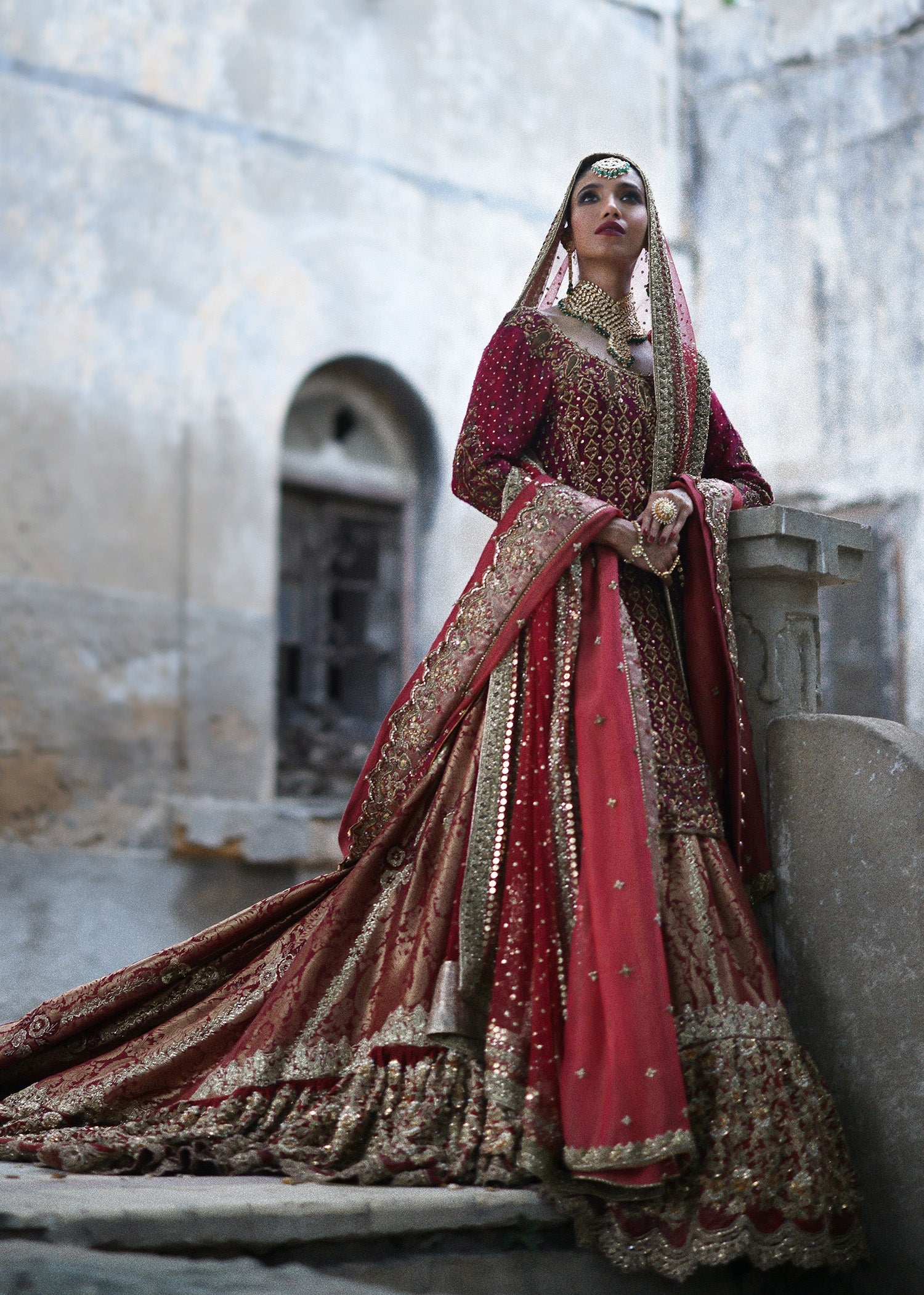 Cranberry Red Zardozi Silk Farshi Gharara (3-Piece) - Image 8