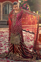 Deep Red & Magenta Embroidered Net Gharara (3-Piece) - Image 3