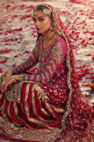 Deep Red & Magenta Embroidered Net Gharara (3-Piece) - Image 5