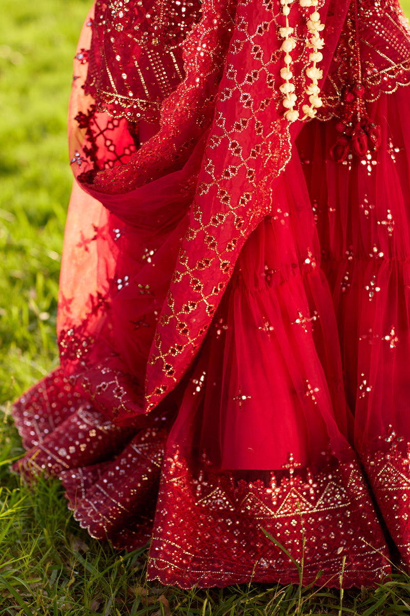 Deep Red Handcrafted Gotta Net Gharara (3-Piece) - Image 6