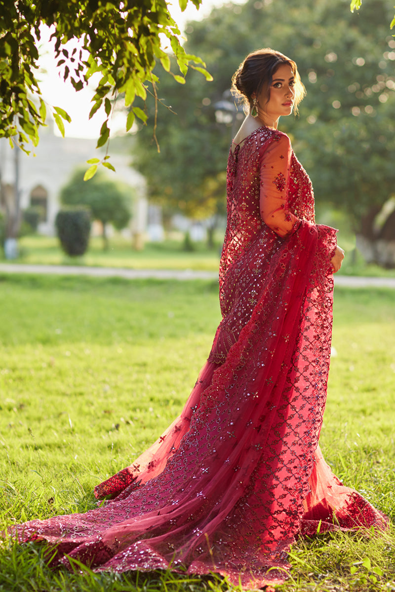 Deep Red Handcrafted Gotta Net Gharara (3-Piece) - Image 7
