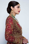 Pakistani Red Embroidered Net Anarkali Pishwas (3-Piece) - Image 10