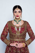 Pakistani Red Embroidered Net Anarkali Pishwas (3-Piece) - Image 11