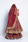 Pakistani Red Embroidered Net Anarkali Pishwas (3-Piece) - Image 12