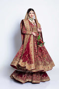 Pakistani Red Embroidered Net Anarkali Pishwas (3-Piece) - Image 3