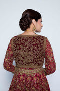 Pakistani Red Embroidered Net Anarkali Pishwas (3-Piece) - Image 9