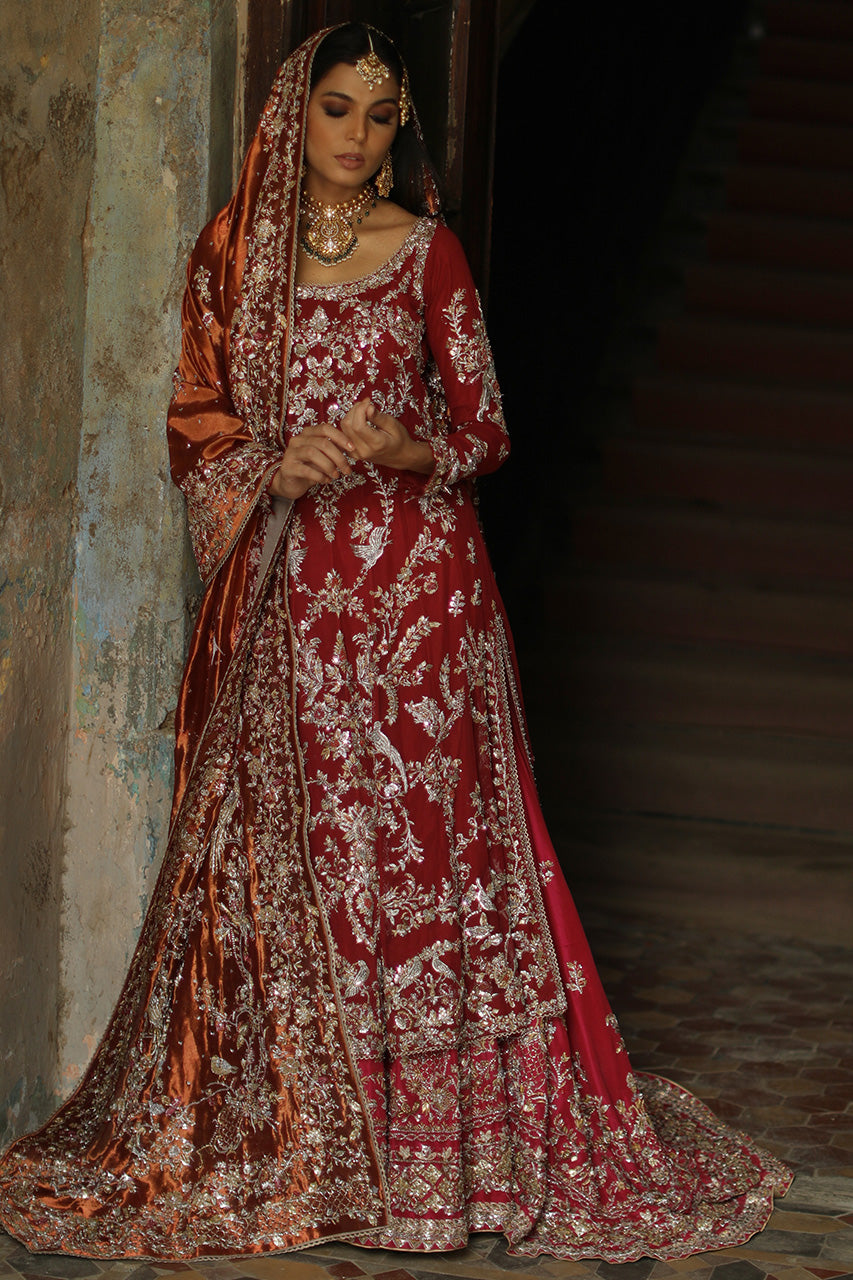 Red Zardozi Net Kalidar Gharara (3-Piece) - Image 1