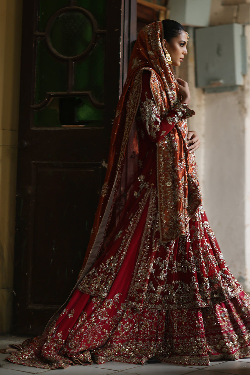 Red Zardozi Net Kalidar Gharara (3-Piece) - Image 2