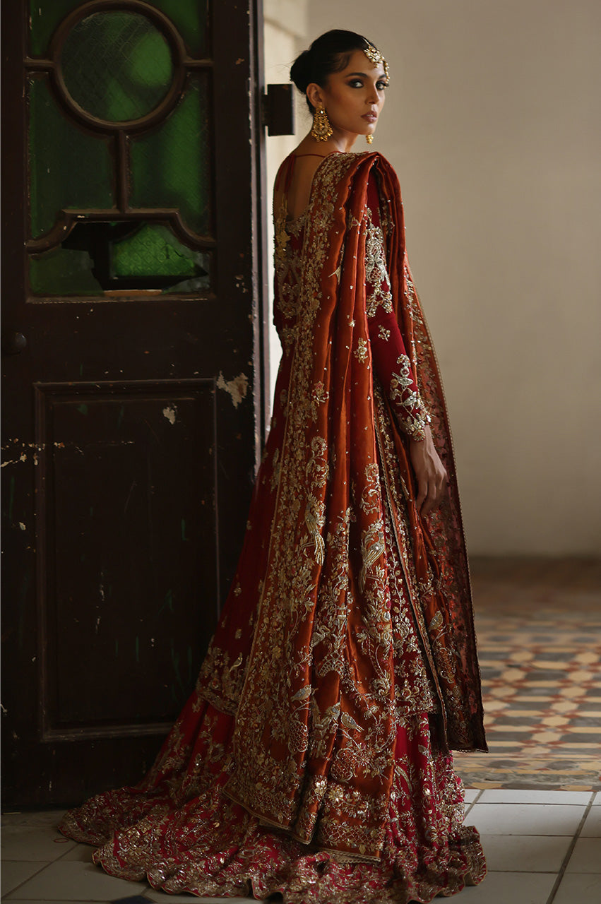 Red Zardozi Net Kalidar Gharara (3-Piece) - Image 3