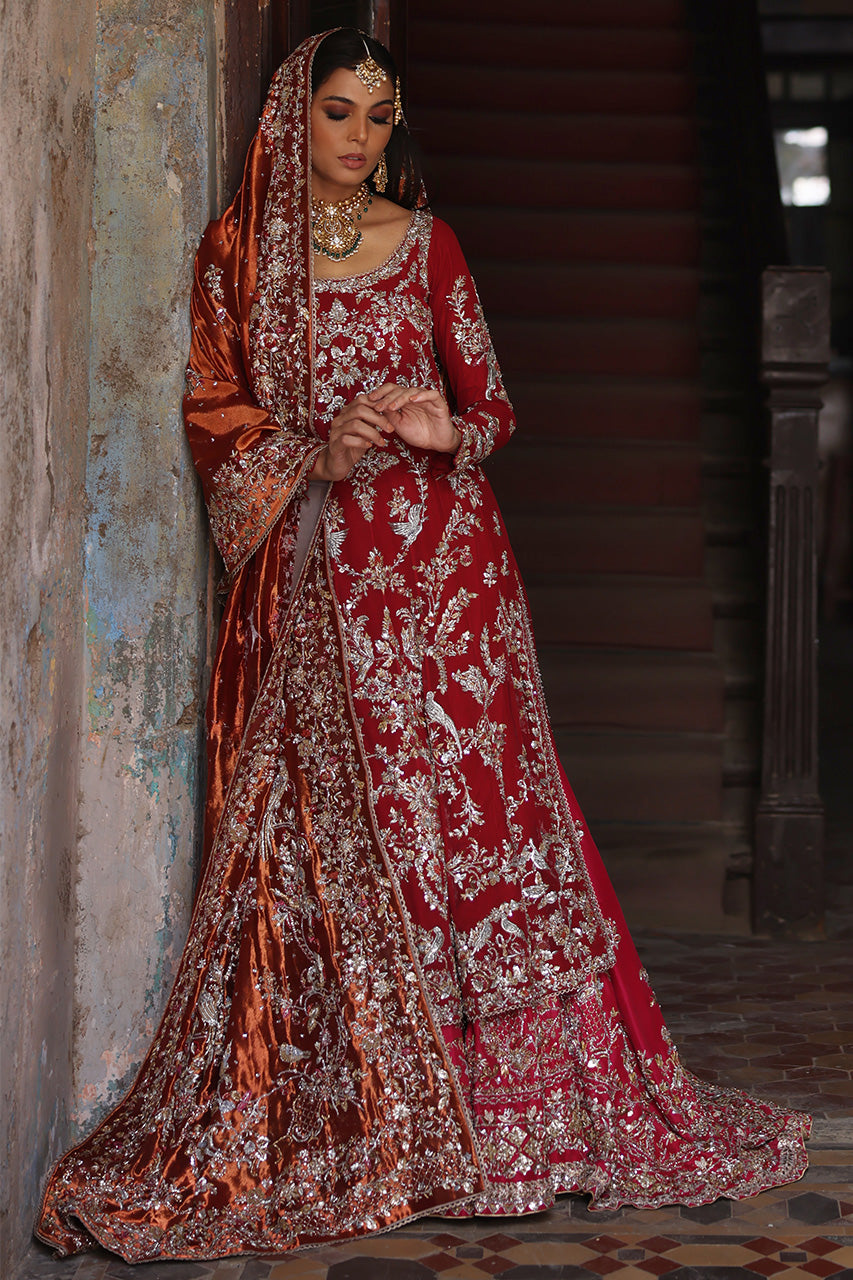 Red Zardozi Net Kalidar Gharara (3-Piece) - Image 5
