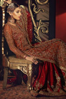 Rust & Red Embroidered Organza Gharara (3-Piece) - Image 4