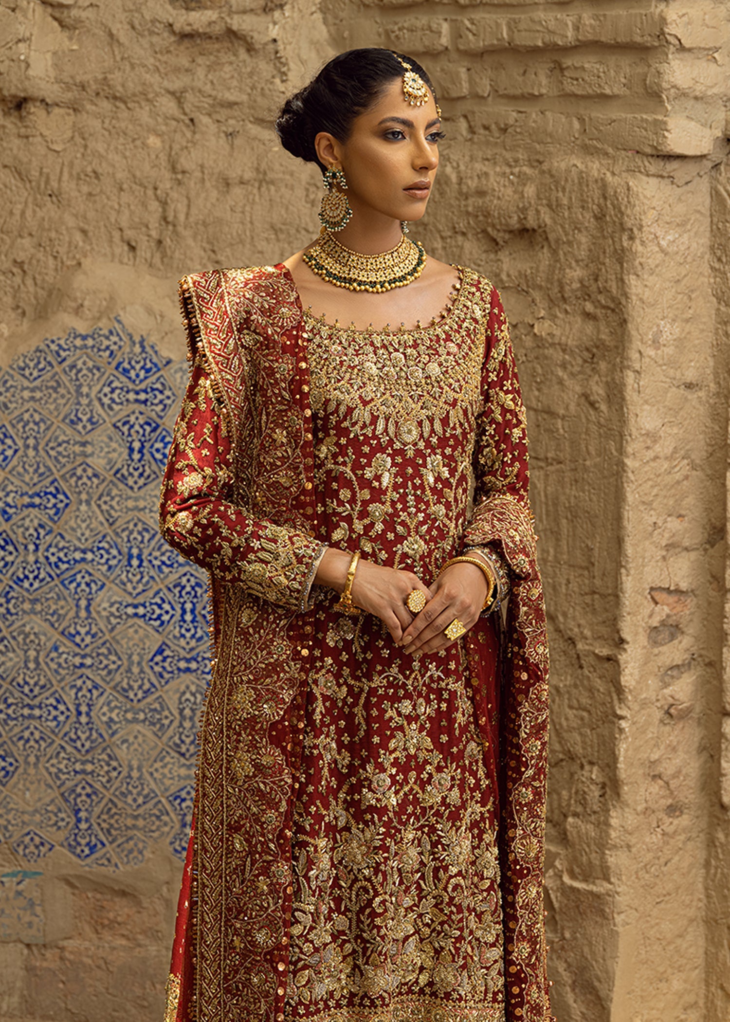 Pakistani Scarlet Red Zardozi Silk Mesori Gharara (3-Piece) - Image 4