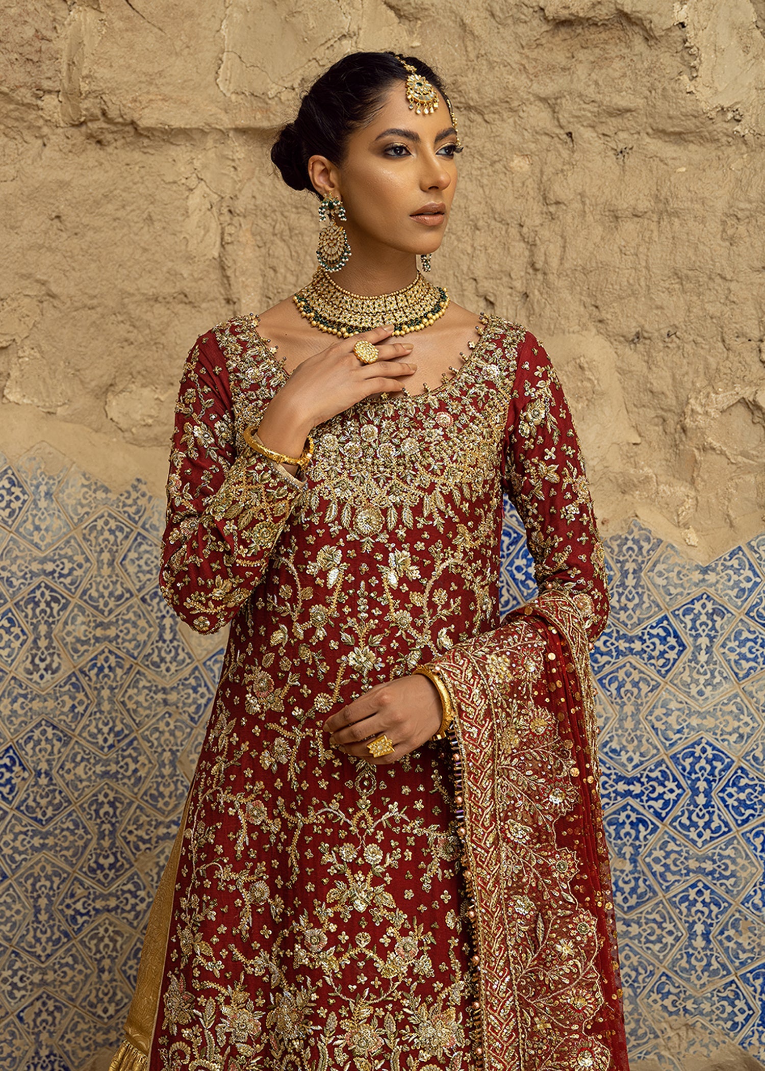 Pakistani Scarlet Red Zardozi Silk Mesori Gharara (3-Piece) - Image 5
