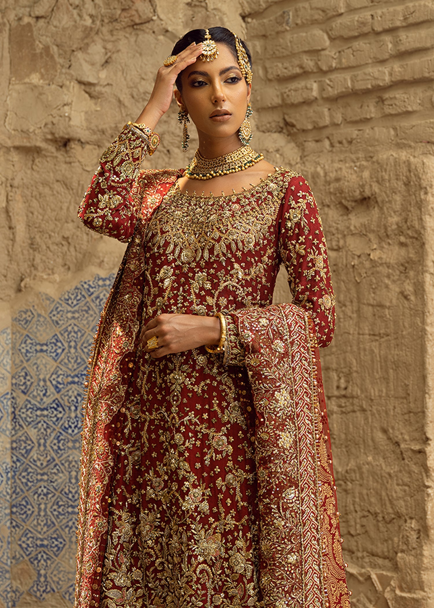 Pakistani Scarlet Red Zardozi Silk Mesori Gharara (3-Piece) - Image 9