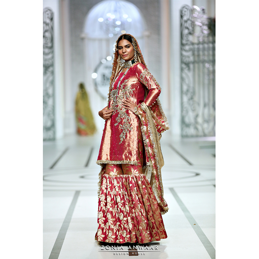 Crimson Zardozi Pure Tissue Gharara (3-Piece) - Image 3