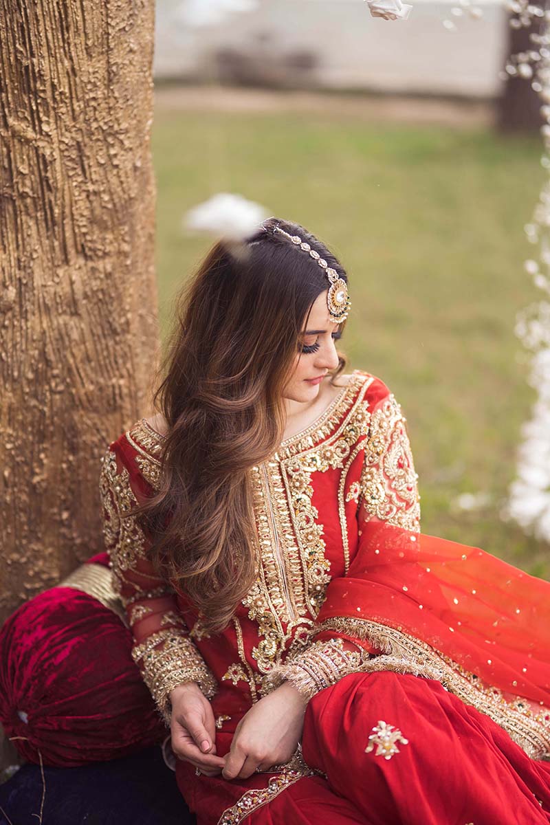 Pakistani Red Embroidered Organza & Raw Silk Farshi Gharara (3-Piece) - Image 4