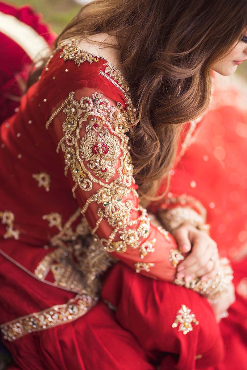 Pakistani Red Embroidered Organza & Raw Silk Farshi Gharara (3-Piece) - Image 5