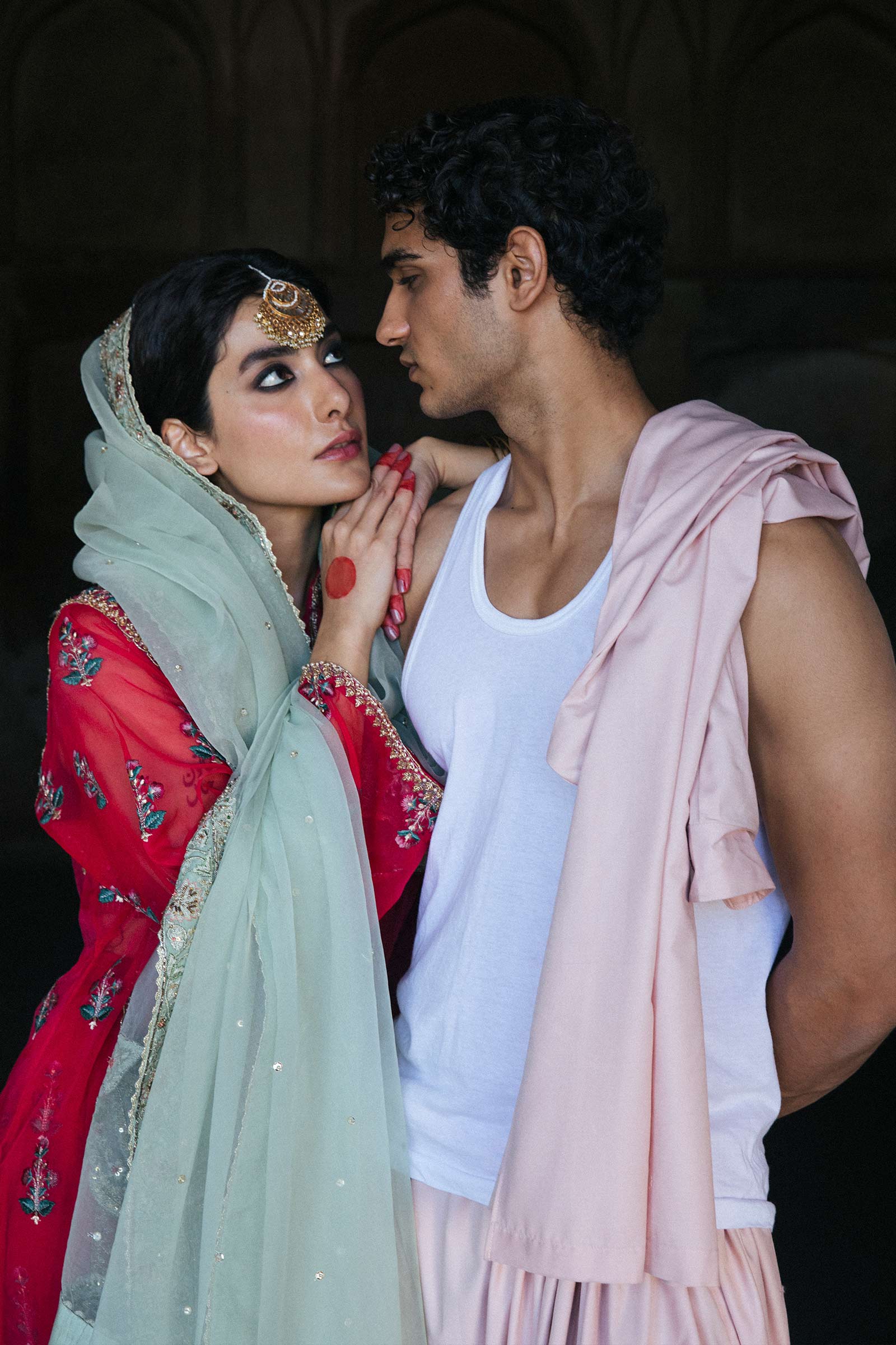 Crimson Embroidered Organza Kurta with Raw Silk Gharara (3-Piece) - Image 4