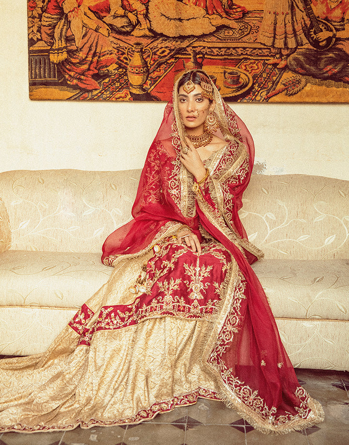Crimson Red Embroidered Silk Farshi Gharara (3-Piece) - Image 10