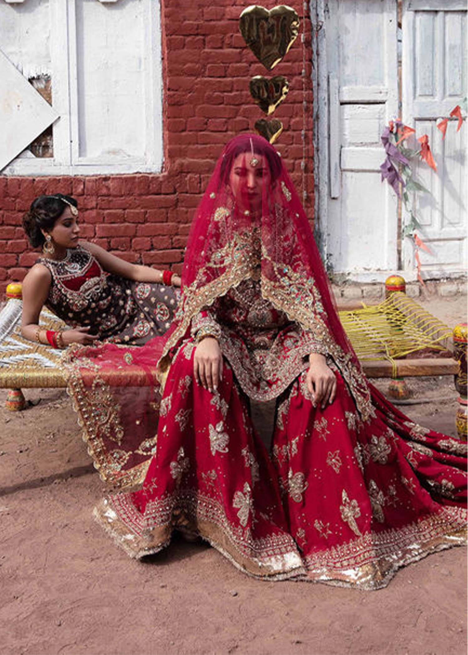 Deep Red Zardozi Raw Silk Farshi Gharara (3-Piece) - Image 3