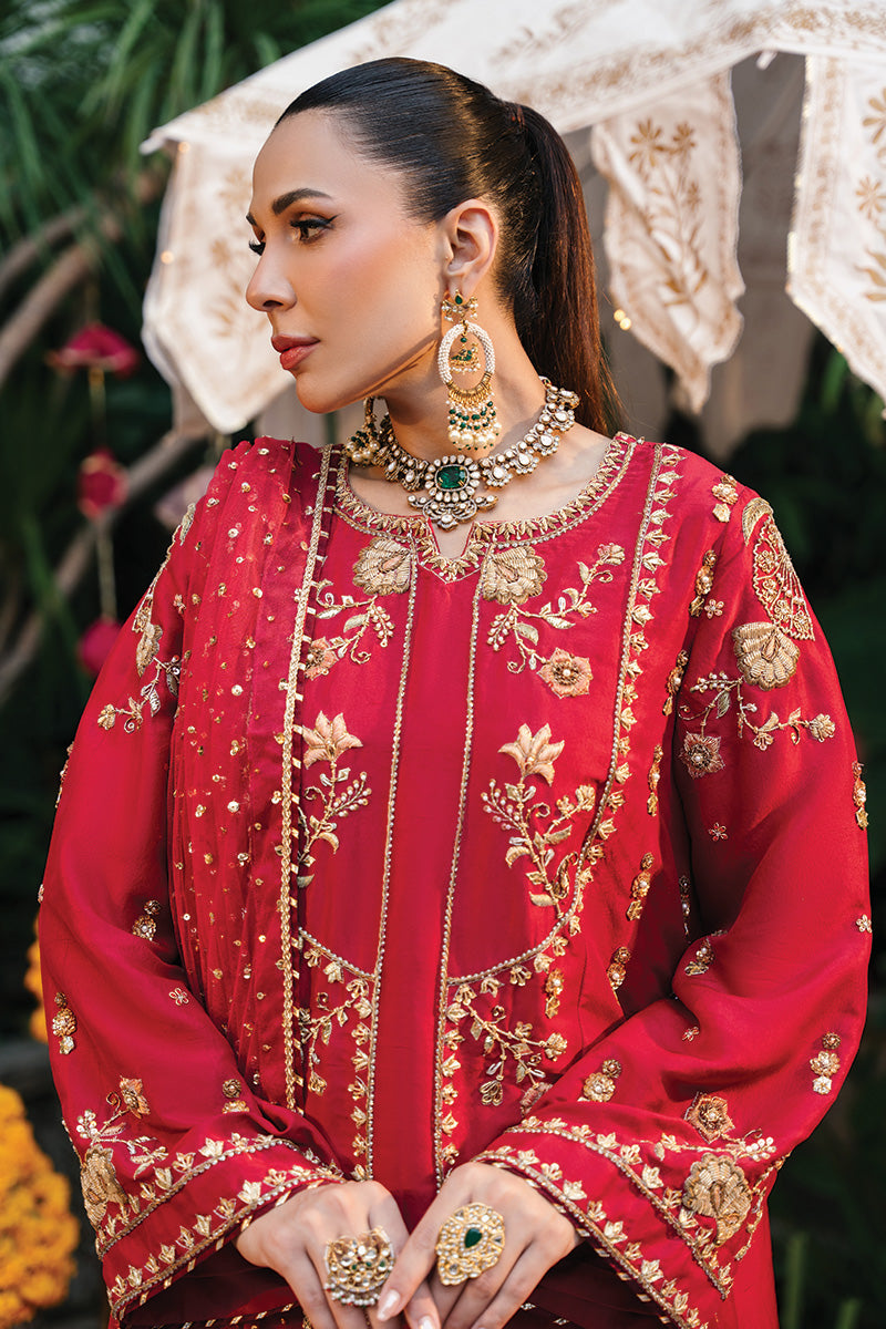 Ruby Red Zardozi Raw Silk Gharara (3-Piece) - Image 2