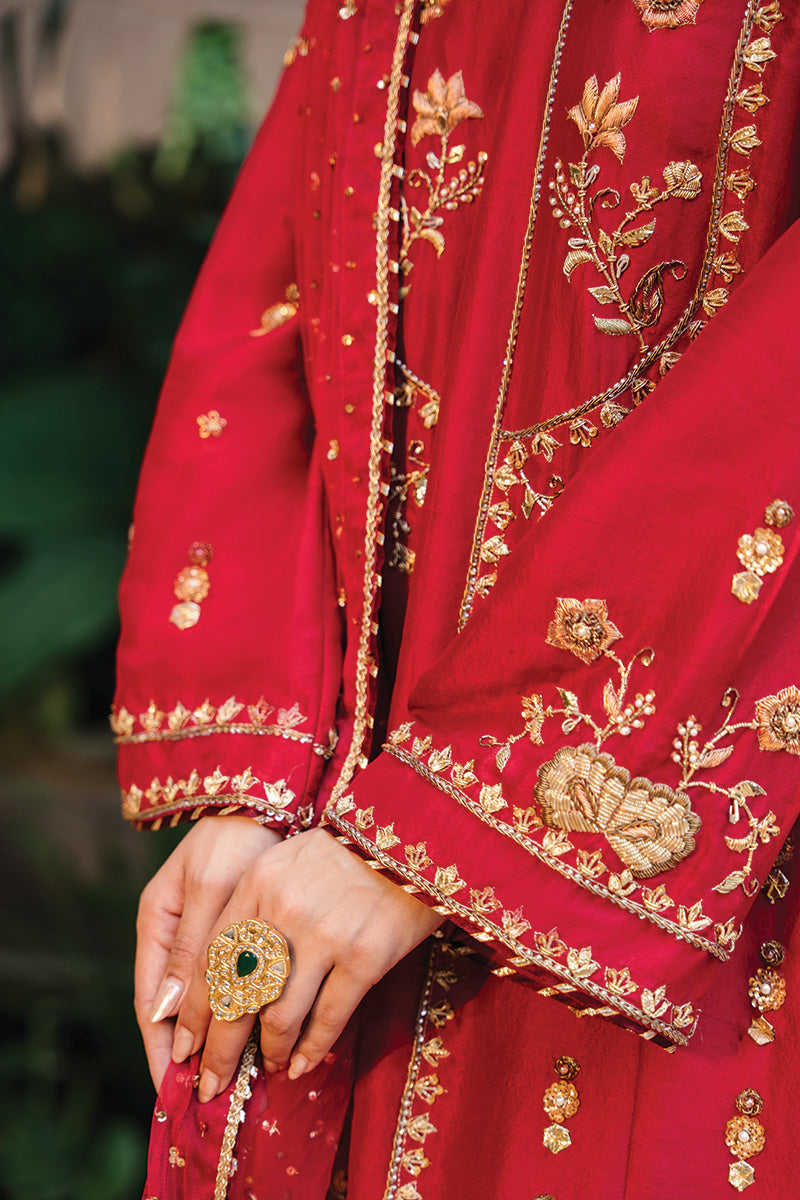 Ruby Red Zardozi Raw Silk Gharara (3-Piece) - Image 4
