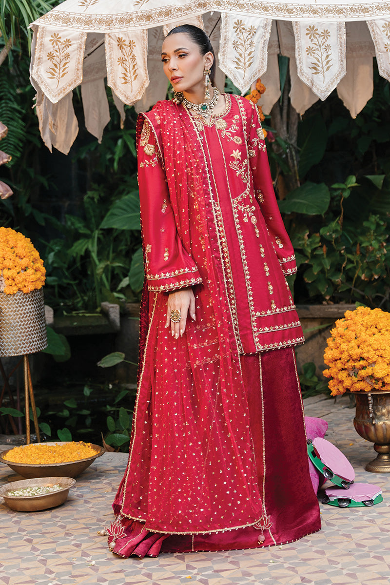 Ruby Red Zardozi Raw Silk Gharara (3-Piece) - Image 5