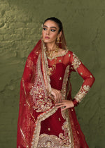 Red Embellished Korean Rawsilk Bridal Gharara (3-Piece) - Image 4