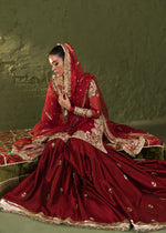 Red Embellished Korean Rawsilk Bridal Gharara (3-Piece) - Image 6