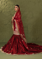 Red Embellished Korean Rawsilk Bridal Gharara (3-Piece) - Image 7