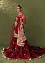 Red Embellished Korean Rawsilk Bridal Gharara (3-Piece) - Image 9