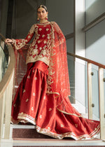 Pakistani Red Zardozi Net & Rawsilk Bridal Gharara (3-Piece) - Image 3