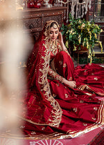 Pakistani Red Zardozi Net & Rawsilk Bridal Gharara (3-Piece) - Image 4